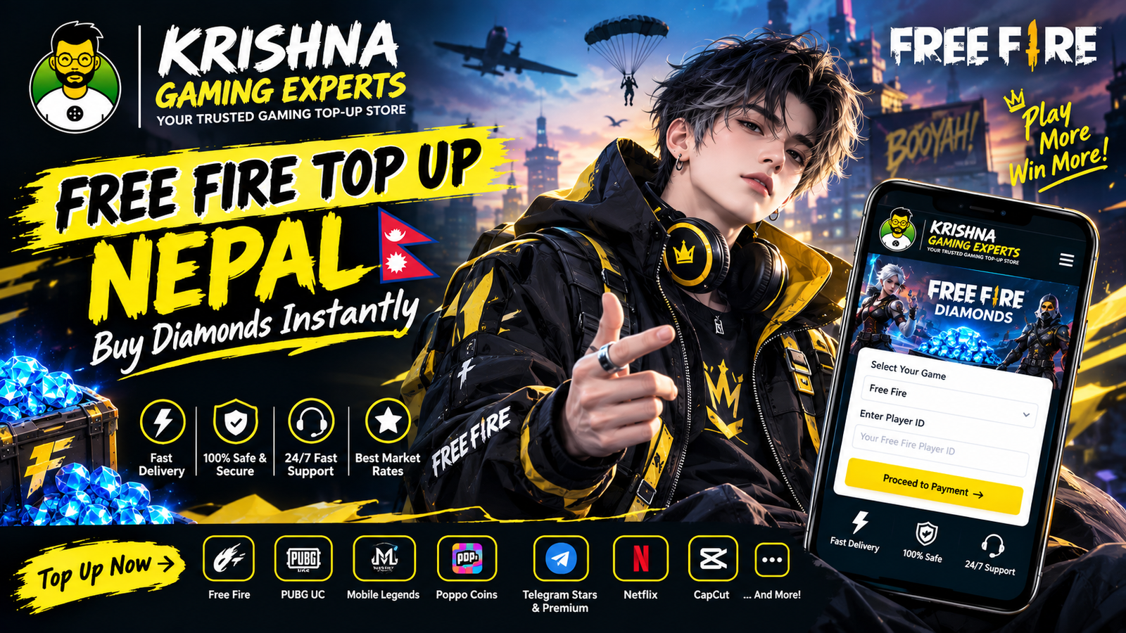 Free Fire Top Up Nepal – Buy Diamonds Instantly at Krishna Gaming Experts